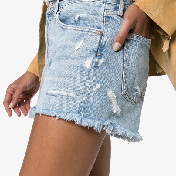 REVOLVE | AGOLDE Parker Distressed Denim Cutoff Shorts | Approx. Size 24 | Blue - Picture 2 of 9